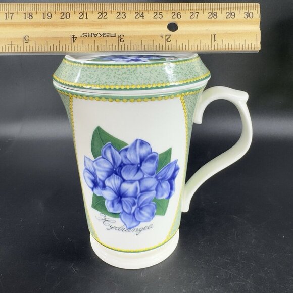 Saint James Hankook Super Strong Porcelain Mug Cup W Lid Coaster Hydrangea Mug - Picture 6 of 14